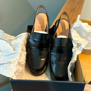 Cole Haan black sling back penny loafer. EUC
